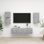 vidaXL TV Cabinet Set 5 Piece Home Indoor Hanging Wall-Mounted Stereo Plasma HiFi Cabinet TV Stand Unit Furniture Concrete Gray Engineered Wood