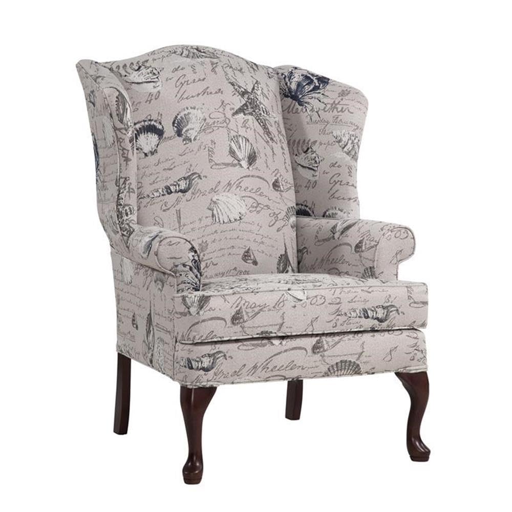 Oceanside Gray Coastal Patterned Polyester Fabric Wing Back Accent Chair