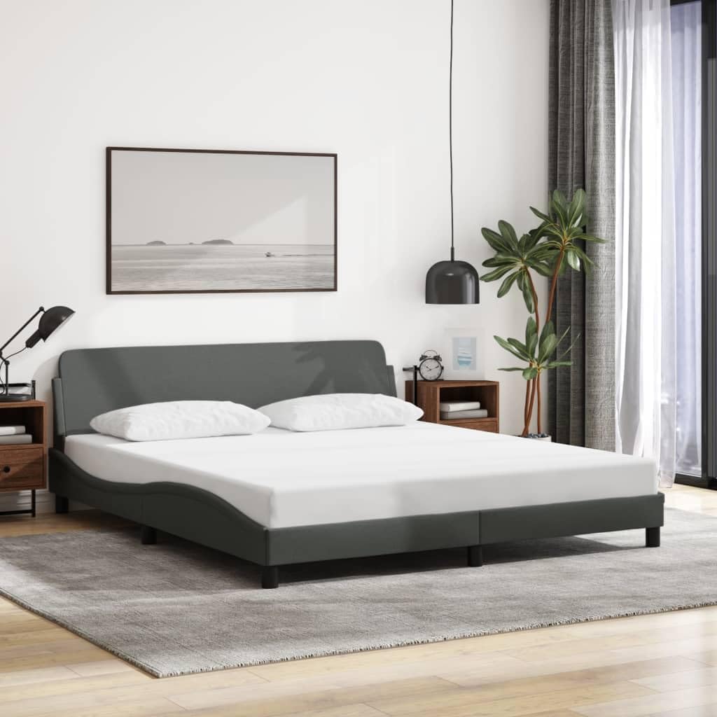 vidaXL Elegant Dark Gray Fabric Double Bed Frame with Headboard - 59.8x79.9 - Modern Bedroom Furniture with Durable Plywood Slats