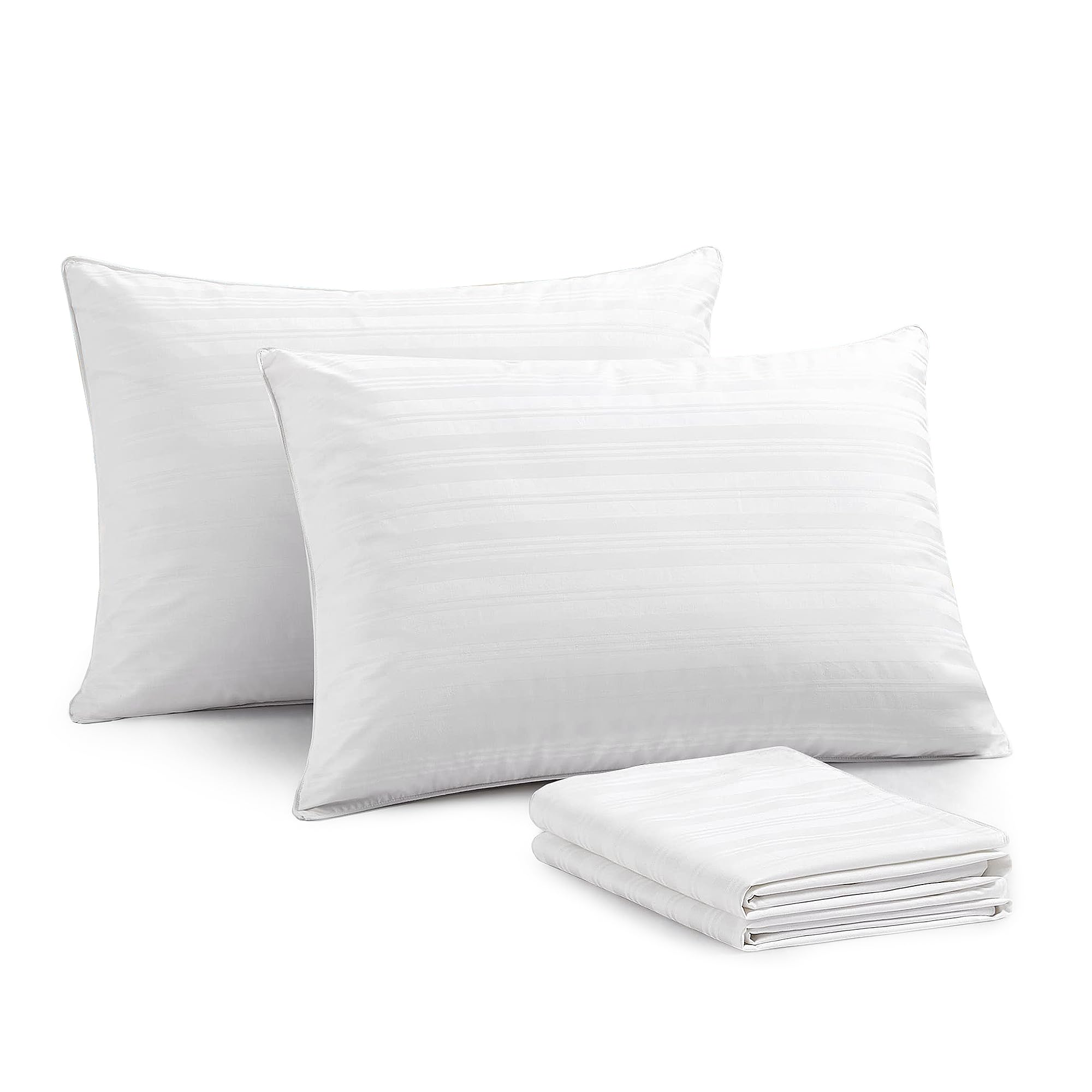Puredown Natural Goose Feather Down Bed Pillows For Sleeping With 2 Outer Protectors, Hotel King Pillows Set Of 2 With Cotton Fa