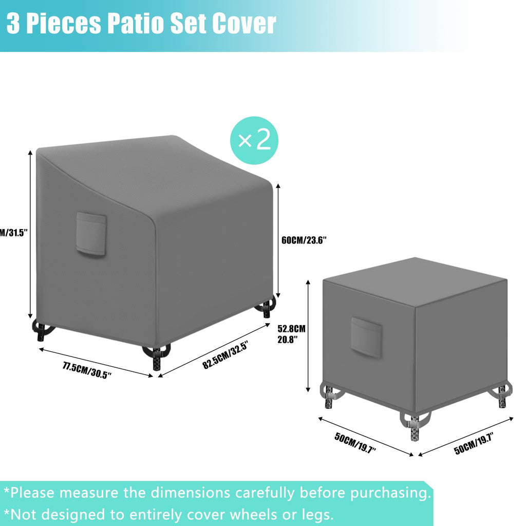 Siruiton 3 Piece Outdoor Veranda Patio Garden Furniture Cover Set With 420D Durable And Water Resistant Fabric,Fit For Outdoor Wicker Patio Furniture Sets/Rattan Chair Conversation Sets-Grey