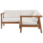 Modway Eei-4258-Nat-Whi-Set Bayport Patio Teak Wood Sectional Sofa, 3 Piece Set, Natural White