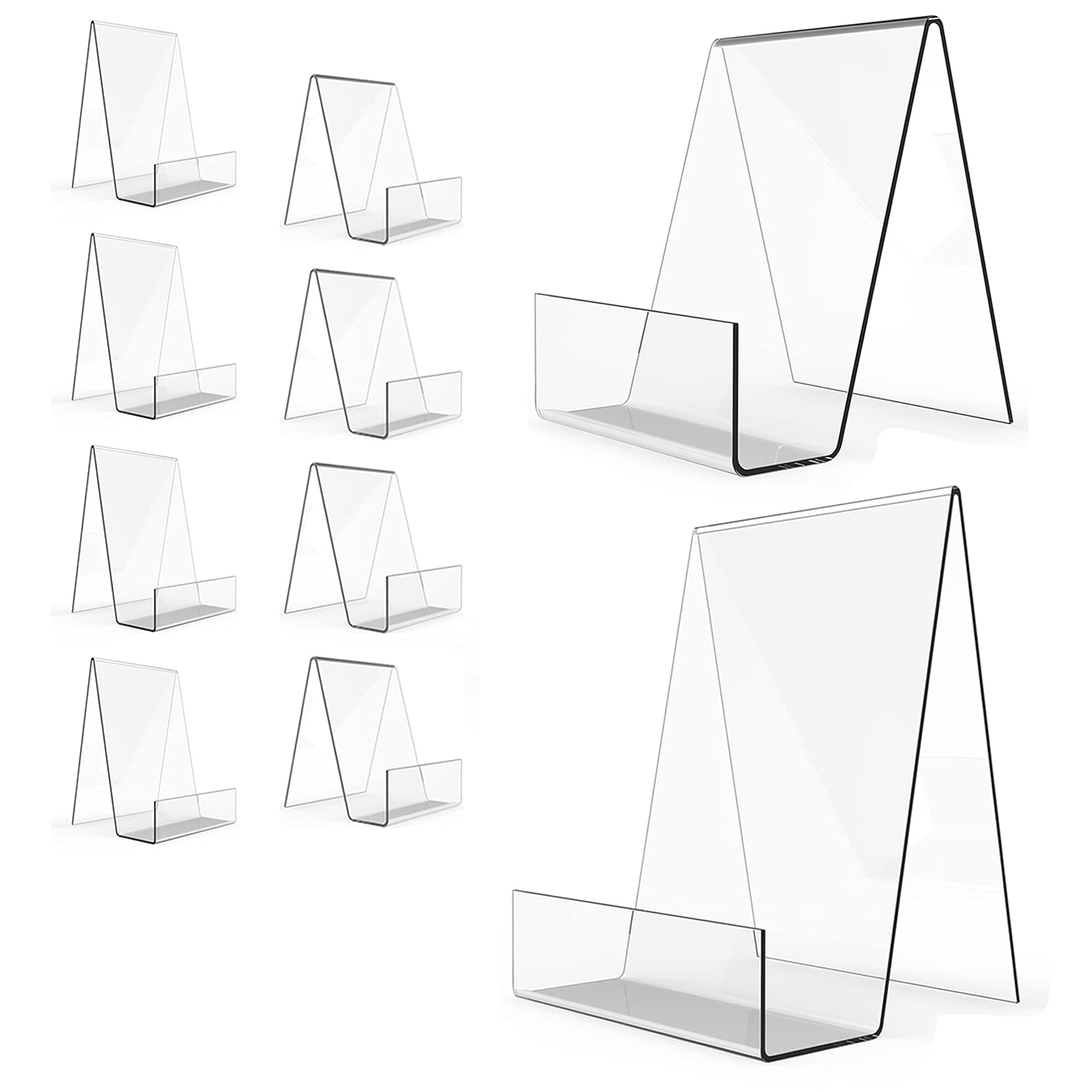Boloyo Acrylic Book Stand with Ledge,10PC Clear Acrylic Display Easel Transparent Display Stand Holder Tablet Holder for Display