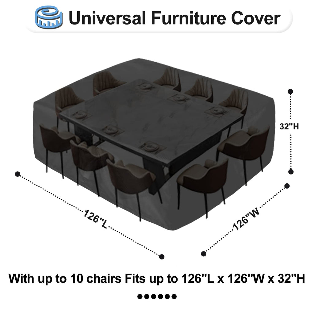 Outdoorlines Outdoor Waterproof Patio Table Furniture Set Covers - Rectangle Couch Sectional Cover Outside Weatherproof Patio Furniture Covering For Deck, Lawn And Backyard 126'L X 126'W X 32'H, Black