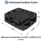 Outdoorlines Outdoor Waterproof Patio Table Furniture Set Covers - Rectangle Couch Sectional Cover Outside Weatherproof Patio Furniture Covering For Deck, Lawn And Backyard 126'L X 126'W X 32'H, Black