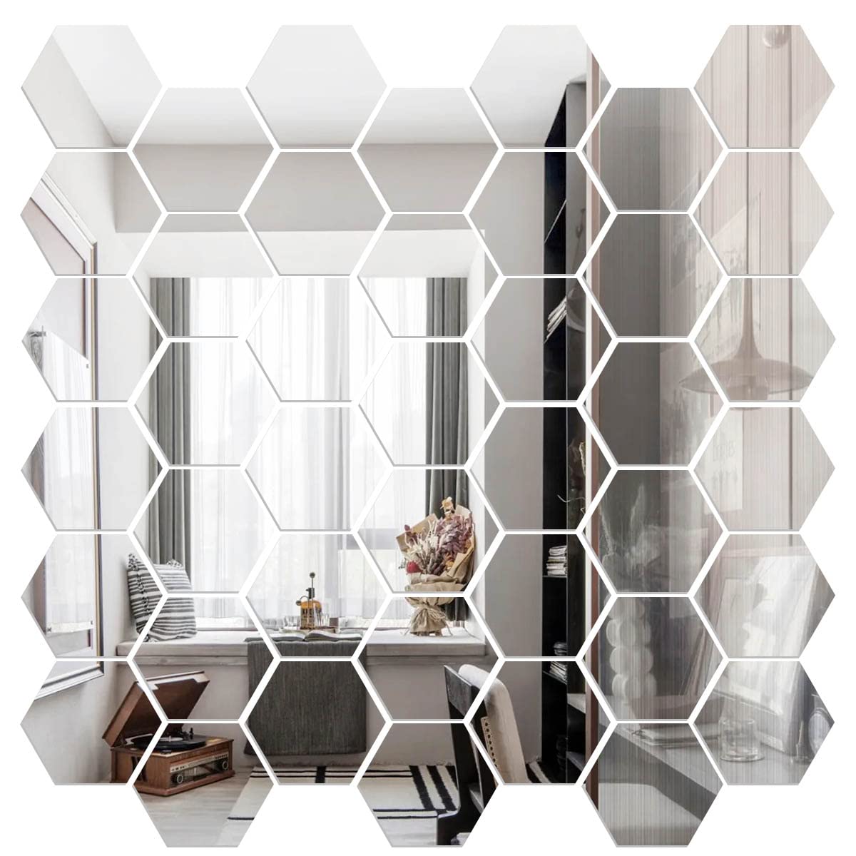 36 Pieces Hexagon Mirror Wall Decor for Room, Acrylic Mirrors for Wall, Removable Mirror Wall Stickers for Bedroom, Decorative S