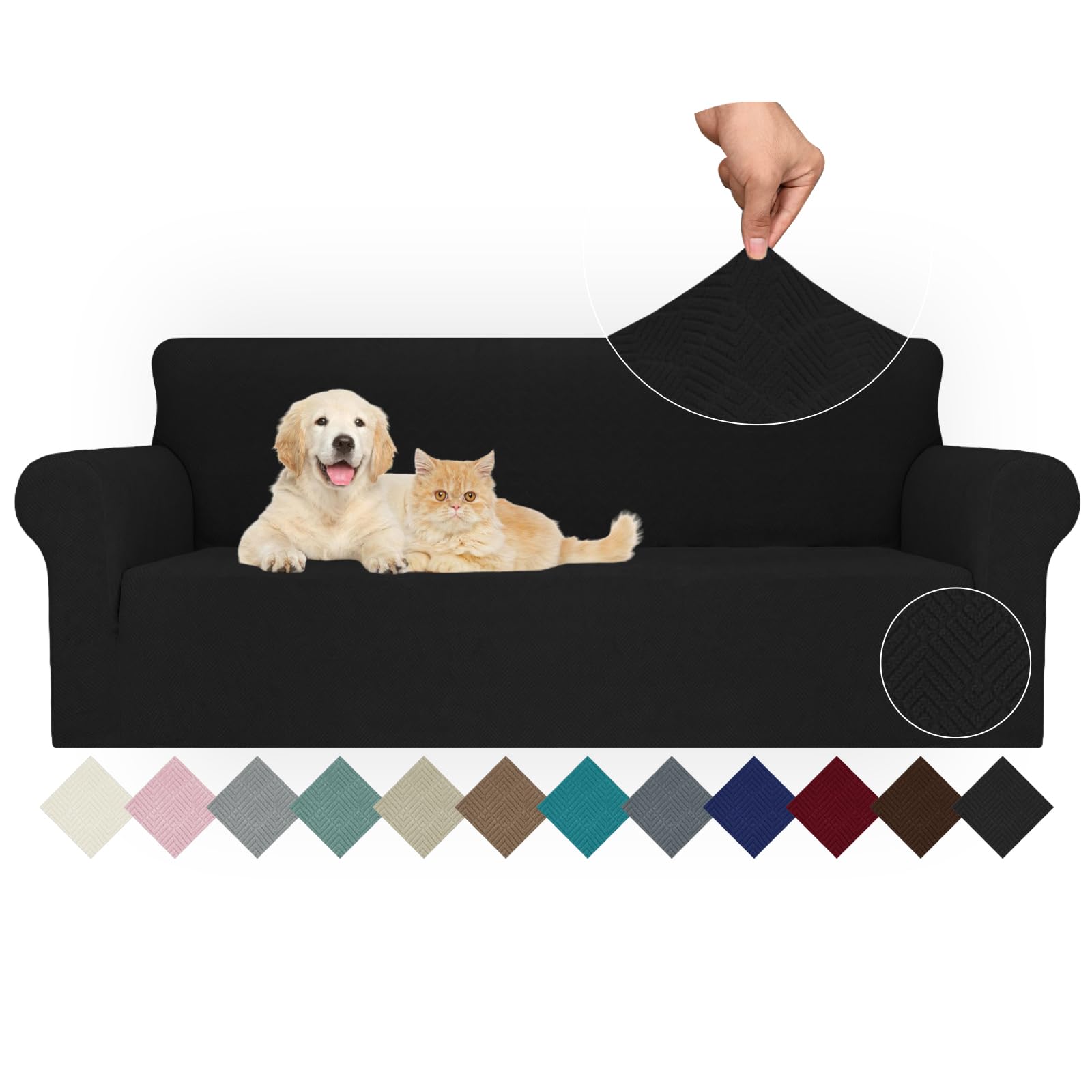Jiviner Stretch Oversized Sofa Covers 1 Piece 4 Seater Couch Covers Jacquard Universal Sofa Slipcovers For Extra Large Funiture Protector For Kids, Pets (Black, Xl Sofa)