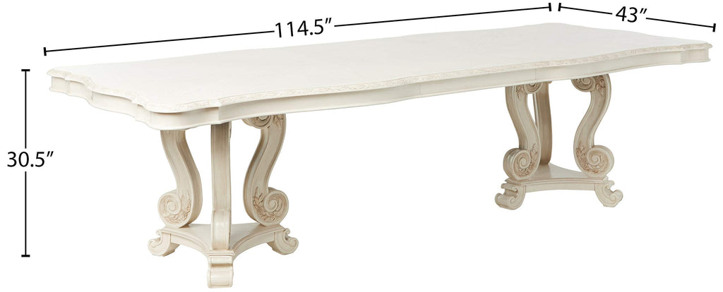 Acme Ragenardus Wooden Extendable Pedestal Dining Table in Antique White