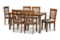 Baxton Studio Mael Modern and Contemporary Grey Fabric Upholstered and Walnut Brown Finished Wood 7-Piece Dining Set
