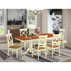 East West Furniture NAQU7-WHI-W 7 Piece Kitchen Table & Chairs Set Consist of a Rectangle Dining Table with Butterfly Leaf and 6 Dining Room Chairs, 40x78 Inch, Buttermilk & Cherry