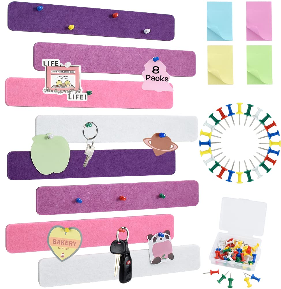 Vuzvuv 8Pcs Purple Rose Cork Board Bar Strips With 50 Pushpins & Sticky Notes, Self-Adhesive Bulletin Board Strips No Damage For