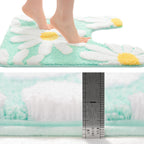 Qjhomo Toilet Rugs U Shaped, Green Toilet Mat Cute Daisy Contour Bath Rug 20''X24'', Extra Thick Soft Machine Washable Toilet Ca