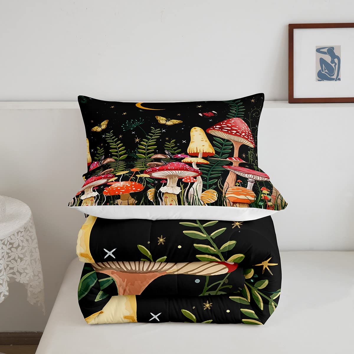 Feelyou Kids Mushroom Bedding Set Natural Wild Fungus Comforter Set For Kids Boys Girls Botanical Plants Duvet Set Butterfly Com