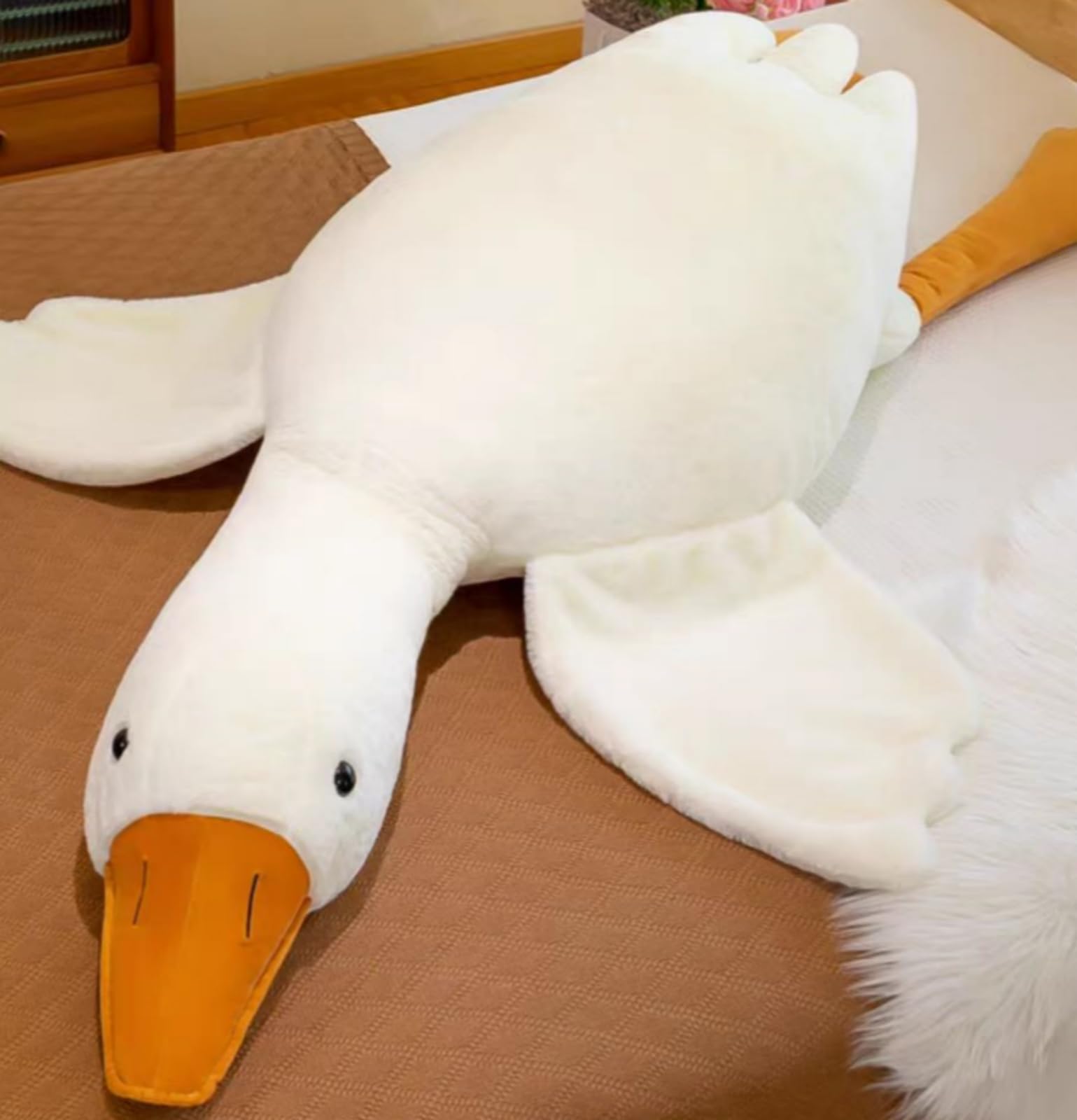 Ryttir White Goose Stuffed Animal - Jumbo 63' Soft Hugging Pillow With Orange Beak, Safety Nursery Decor & Sensory Comfort Toy,