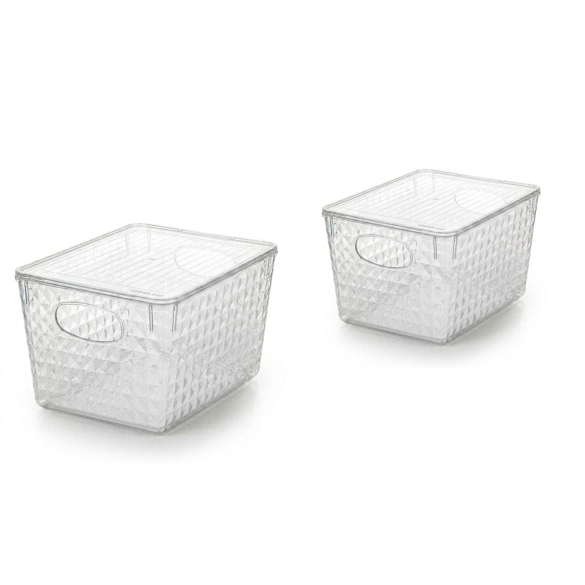 Azar Displays 556913 Large Clear Plastic Diamond Tote with Lid, Stackable Storage Organizer Bin for Pantry, Kitchen, Office, Clo