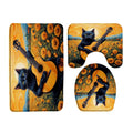 3PCS Cute Black Cat Bath Mat Set Watercolor Flower Floral Scenery Oil Painting Fantasy Art Girls Bathroom Kitchen Floor Mat Door