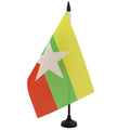 Burma Table Flag 5' X 8' - Myanmar - Burmese Desk Flag 21 X 14 Cm - Black Plastic Stick And Base - Az Flag