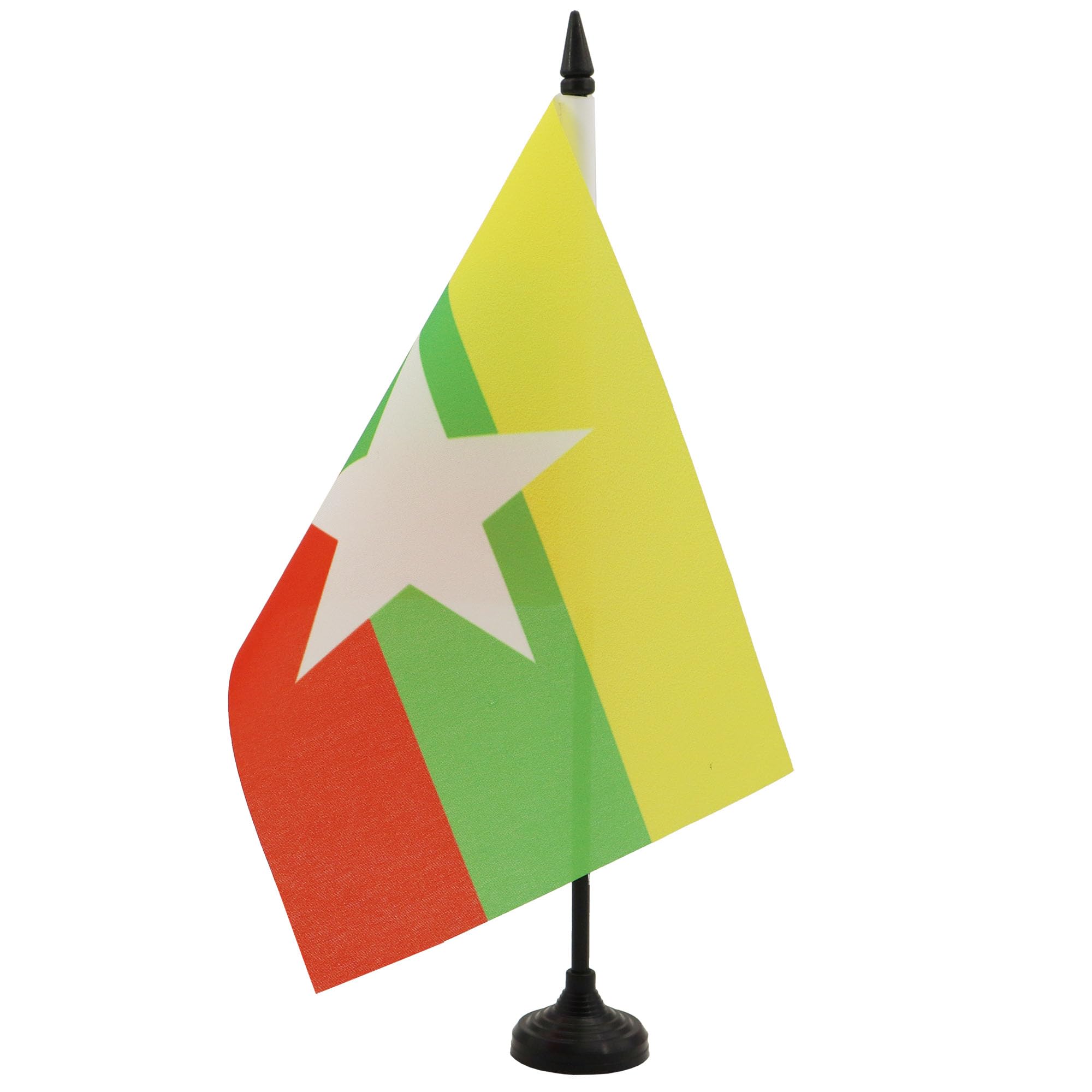 Burma Table Flag 5' X 8' - Myanmar - Burmese Desk Flag 21 X 14 Cm - Black Plastic Stick And Base - Az Flag