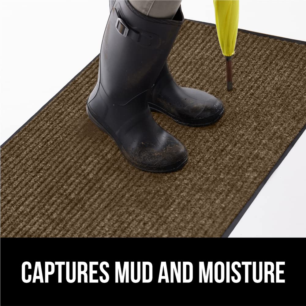 Gorilla Grip Waterproof Heavy Duty Traffic Guard Doormat, Stain And Fade Resistant, Durable Rubber, Low Profile Door Mat, Shoe Scraper, Welcome Mats For Entry, 47X35, Brown