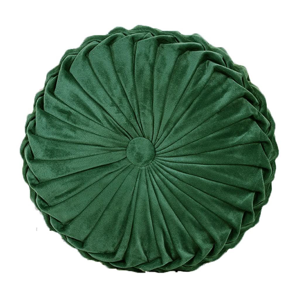Teieas Round Throw Pillow Velvet Home Decoration Pleated Round Pillow Cushion For Couch Chair Bed Car Emerald Green