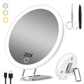 20X Magnifying Mirror with Light, Rechargeable 3 Colors Dimming Lighted Magnifying Mirror with 3 Suction Cups and 360 Stand, 6  