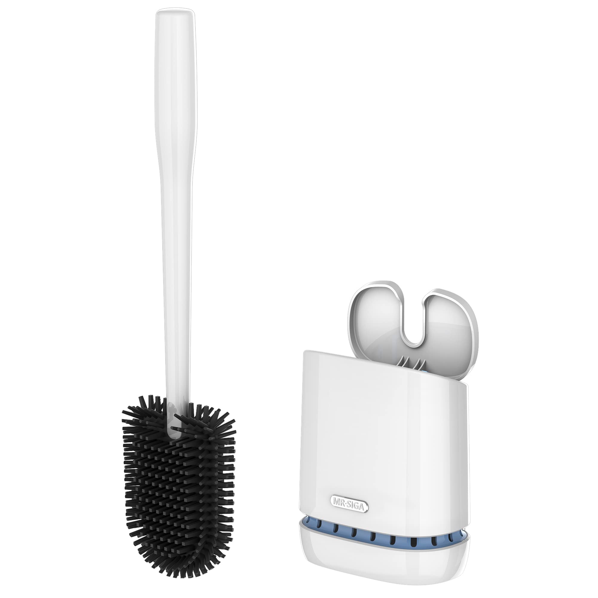 MRSIgA Toilet Bowl Brush and Holder, Durable and Flexible Bristles, Wall Mounted Toilet Brush for Bathroom cleaning, White, 1 Pa