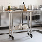 vidaXL Stainless Steel Kitchen Work Table on Wheels - 32.5"x11.8" Prep Space with Adjustable Storage Shelf for Restaurants, Bars, Schools