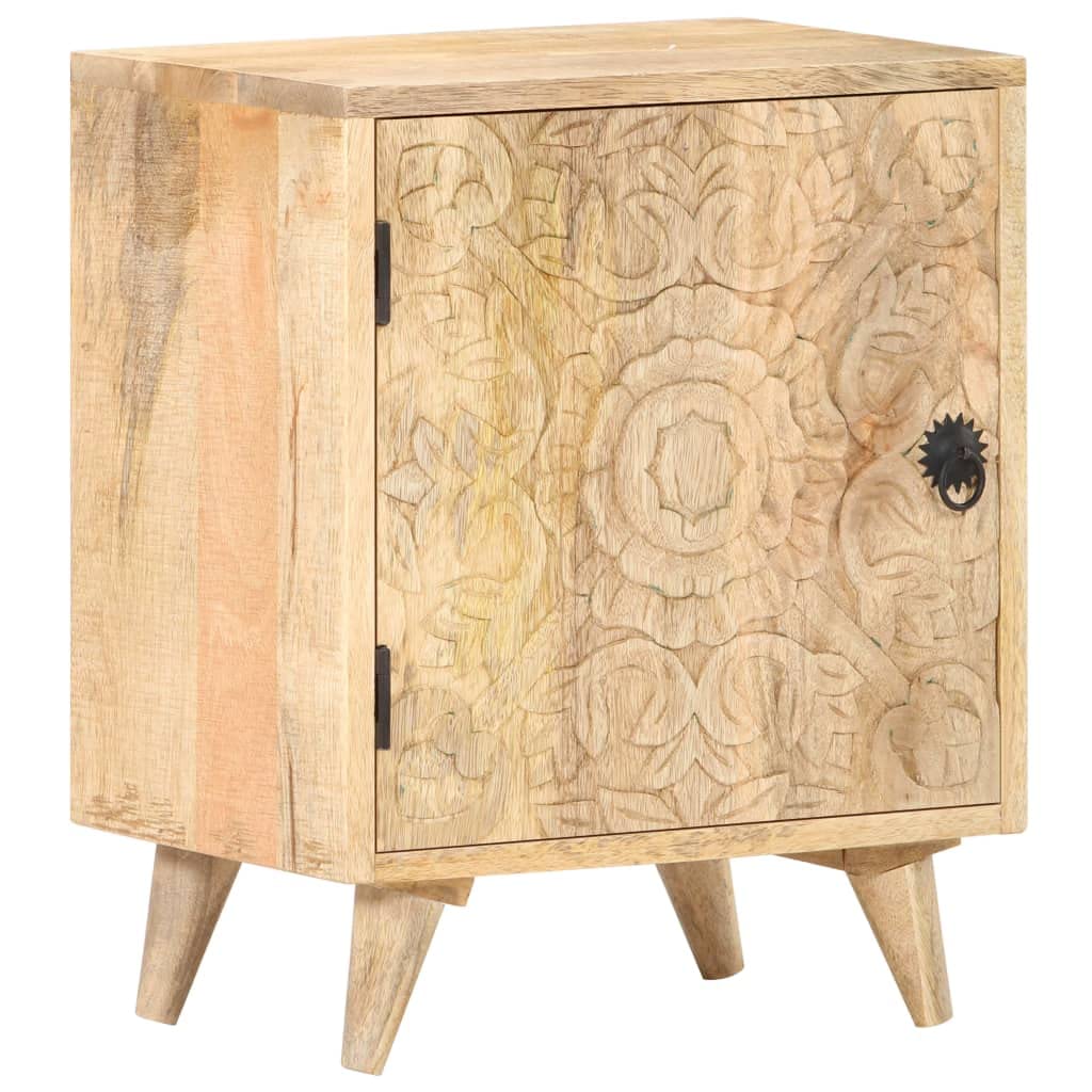 vidaXL Carved Bedside Cabinet 15.7&quot;x11.8&quot;x19.7&quot; Solid Mango Wood