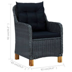 vidaXL 3-Piece Patio Lounge Set with Cushions - Poly Rattan, Dark Gray - Comfortable Outdoor Seating with Removable Cushion Covers and Sturdy Acacia Wood Legs