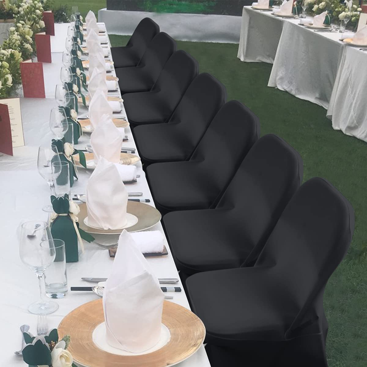 Babenest 100Pcs Spandex Folding Chair Covers, Upgraded Universal Stretch Washable Fitted Chair Slipcovers Protector For Wedding, Holidays, Banquet, Party, Celebration (Black)