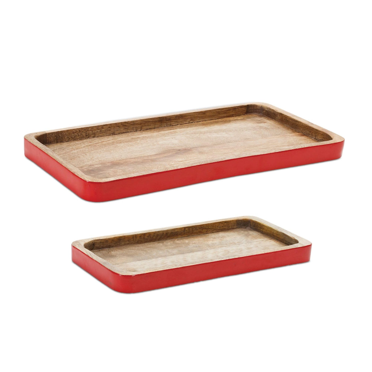 Melrose Rectangular Wooden Trimmed Christmas Serving Tray - 16' - Brown and Red - Set of 2