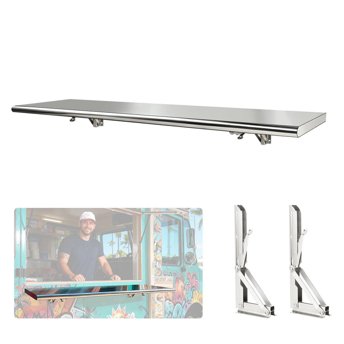 Sidasu 50 x 12 Folding Concession Shelf, Stainless Steel Folding Shelf