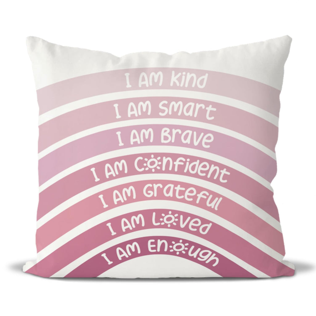 Qiyuhoy Boho Rainbow Classroom Throw Pillow Covers, Book Center Calming Corner Playroom Decor Pillow Case, Pink Pillow Cover, I