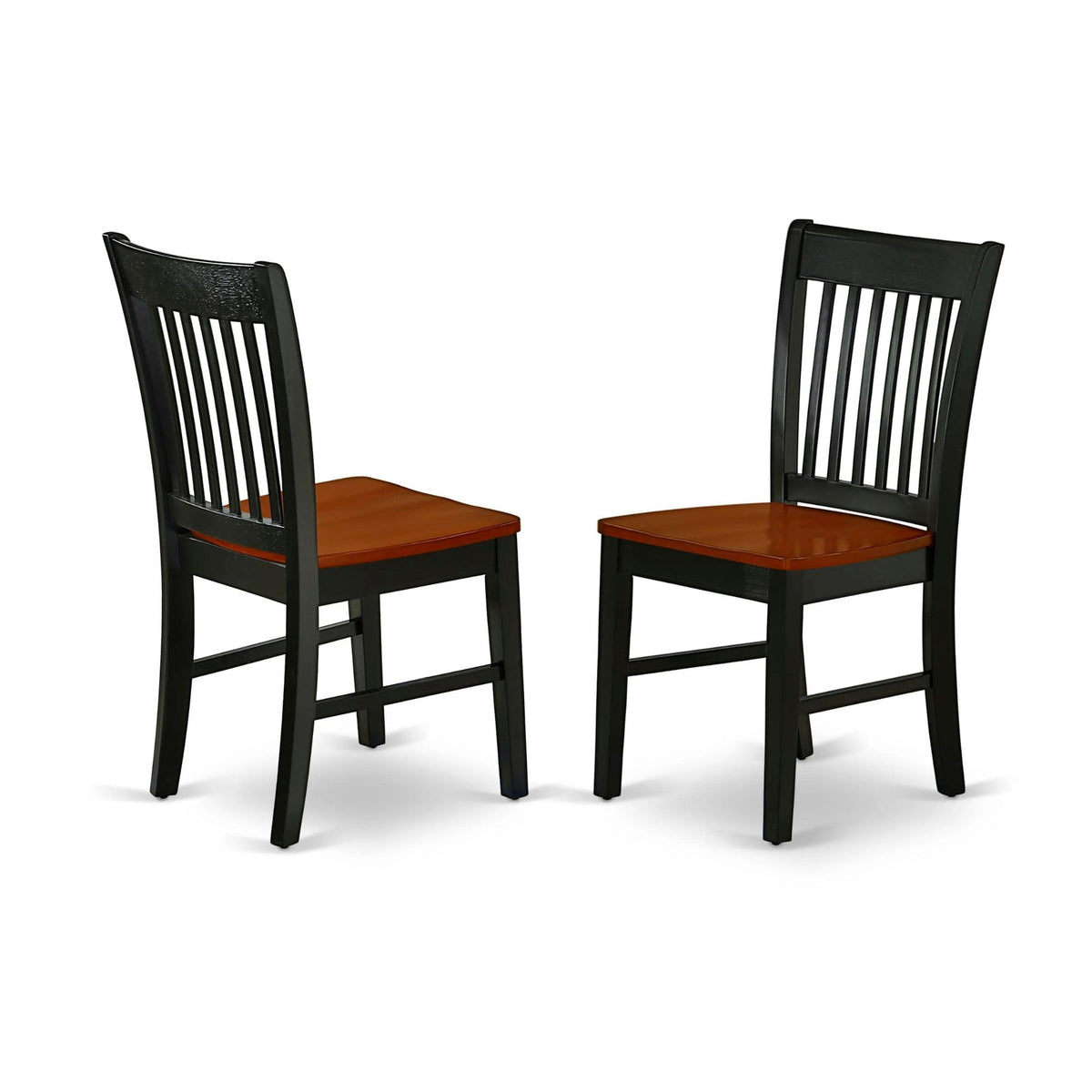 East West Furniture NFC-BCH-W Norfolk Dining Chairs - Slat Back Wood Seat Kitchen Chairs, Set of 2, Black & Cherry