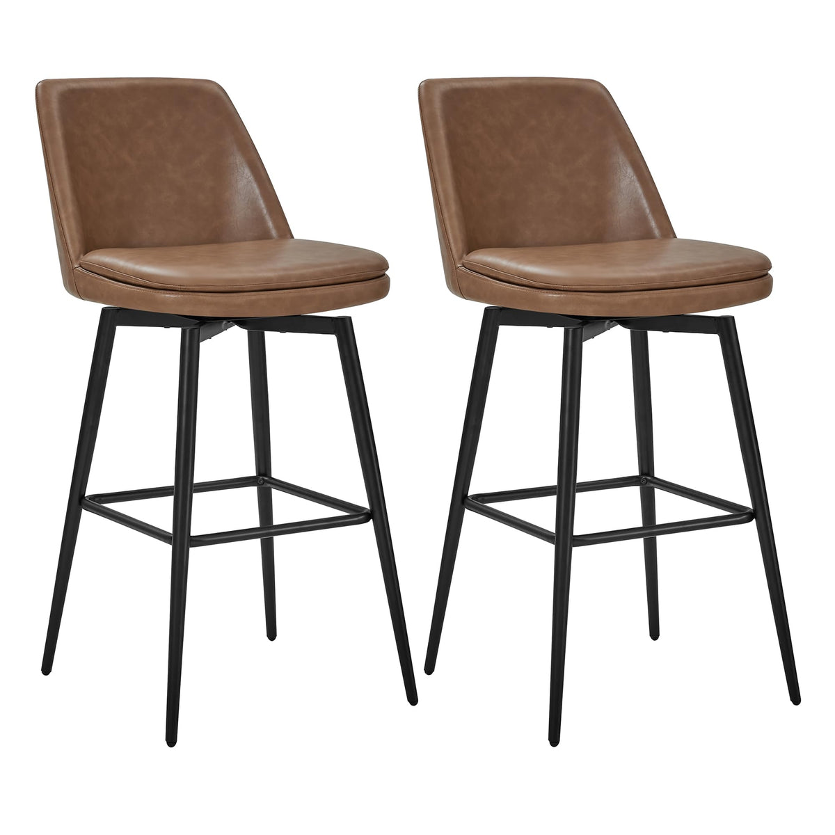 Chita Swivel Barstools, Fsc Certified Upholstered Faux Leather Bar Stools Set Of 2, Metal Base, 30.3' Seat Height, Saddle Brown