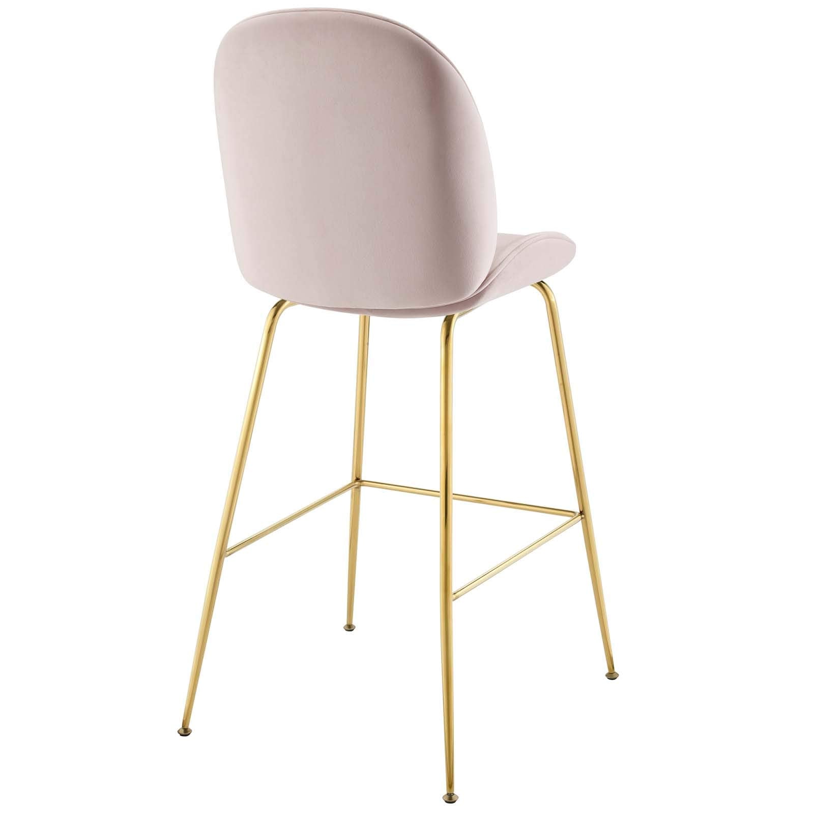 Modway Scoop Performance Velvet Dining Bar Stool With Gold Stainless Steel Metal Base In Pink