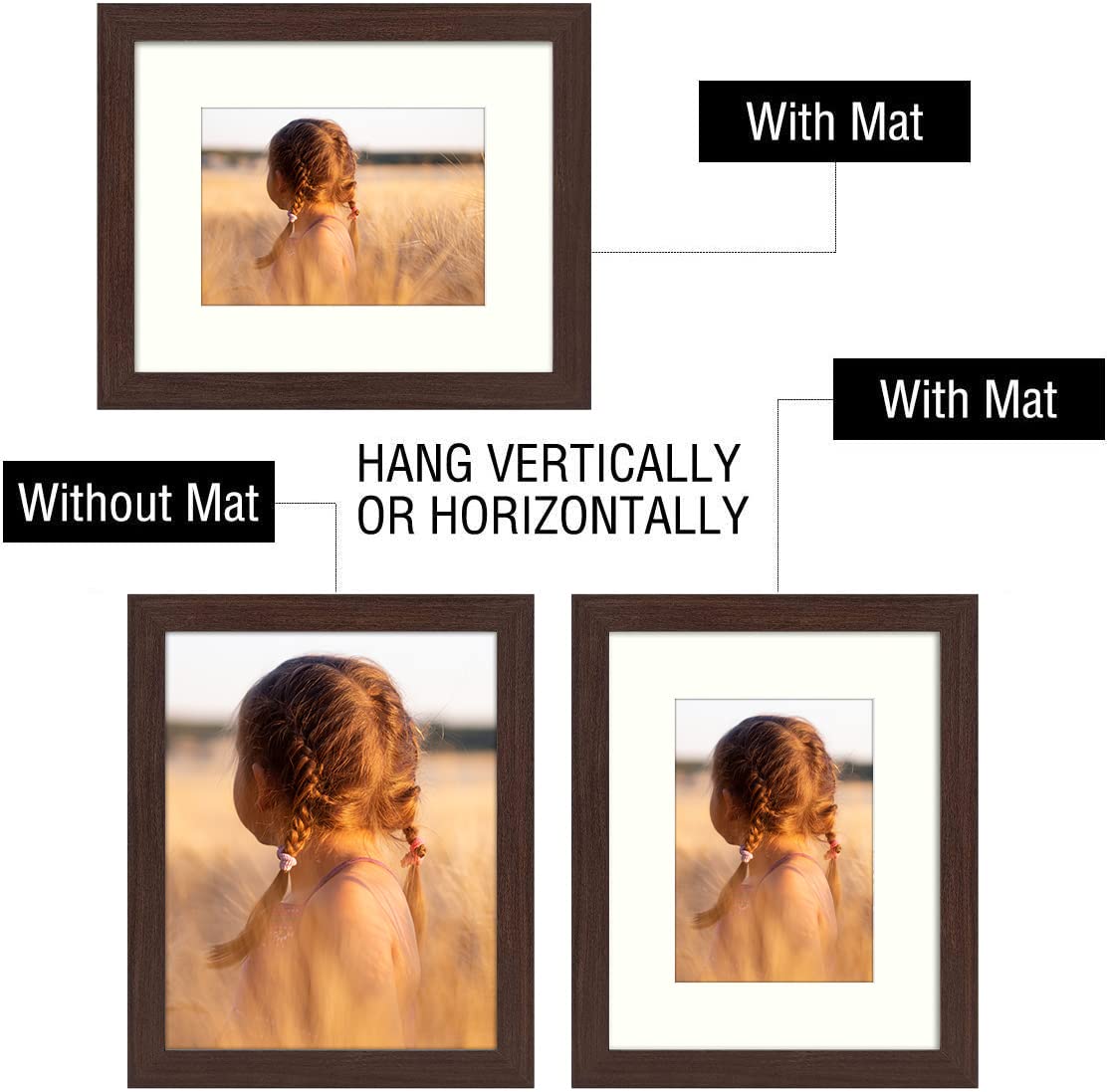 Golden State Art, Classic Picture Frame - 8X 10 Frame For 5 X 7 Photos, Brown