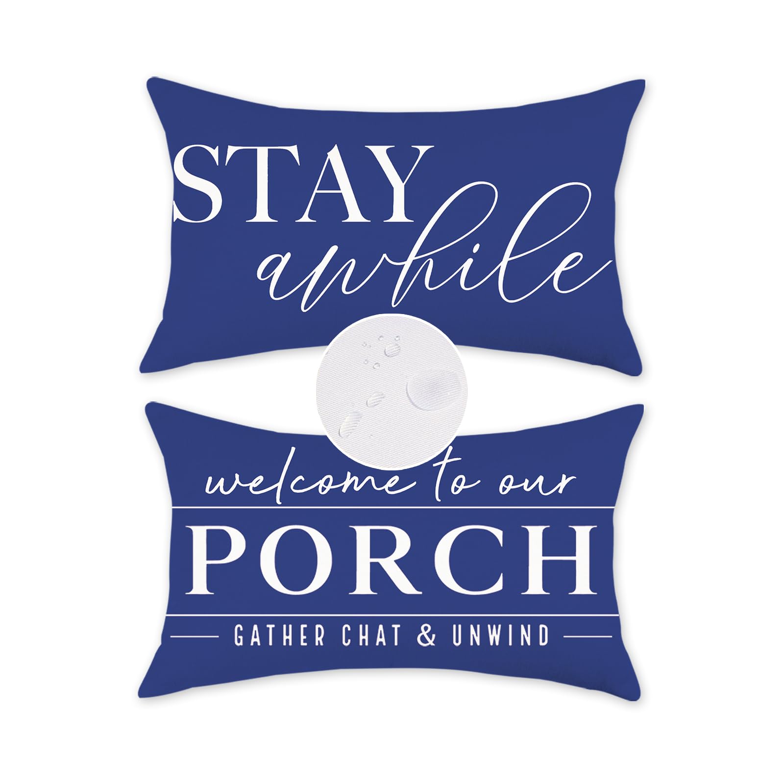 Tajwe Dark Blue Outdoor Pillow Covers Waterproof 12X20 Set Of 2 Decorative Welcome To Our Porch Stay Awhile Cushion Cases For Pa