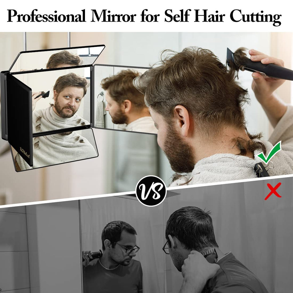 Uhdod 5 Way Mirror For Hair Cutting With Led Light, 360 Barber Mirrors With Adjustable Height Brackets, Makeup Mirror For Self C