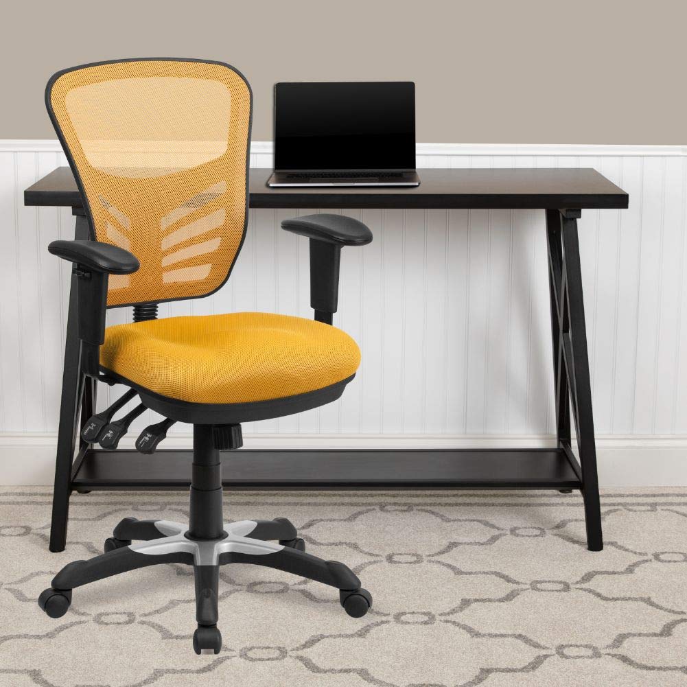 Flash Furniture Nicholas Mid-Back Yellow-Orange Mesh Multifunction Executive Swivel Ergonomic Office Chair with Adjustable Arms
