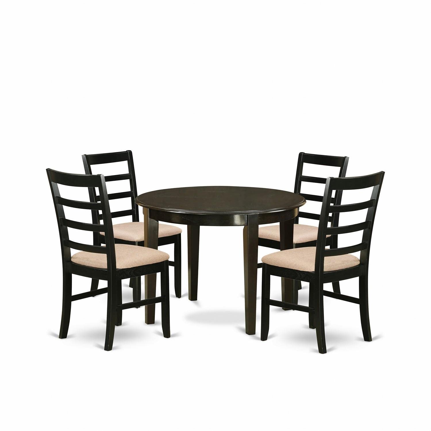 East West Furniture BOPF5-CAP-C 5 Piece Dining Room Table Set Includes a Round Wooden Table and 4 Linen Fabric Kitchen Dining Chairs, 42x42 Inch, Cappuccino