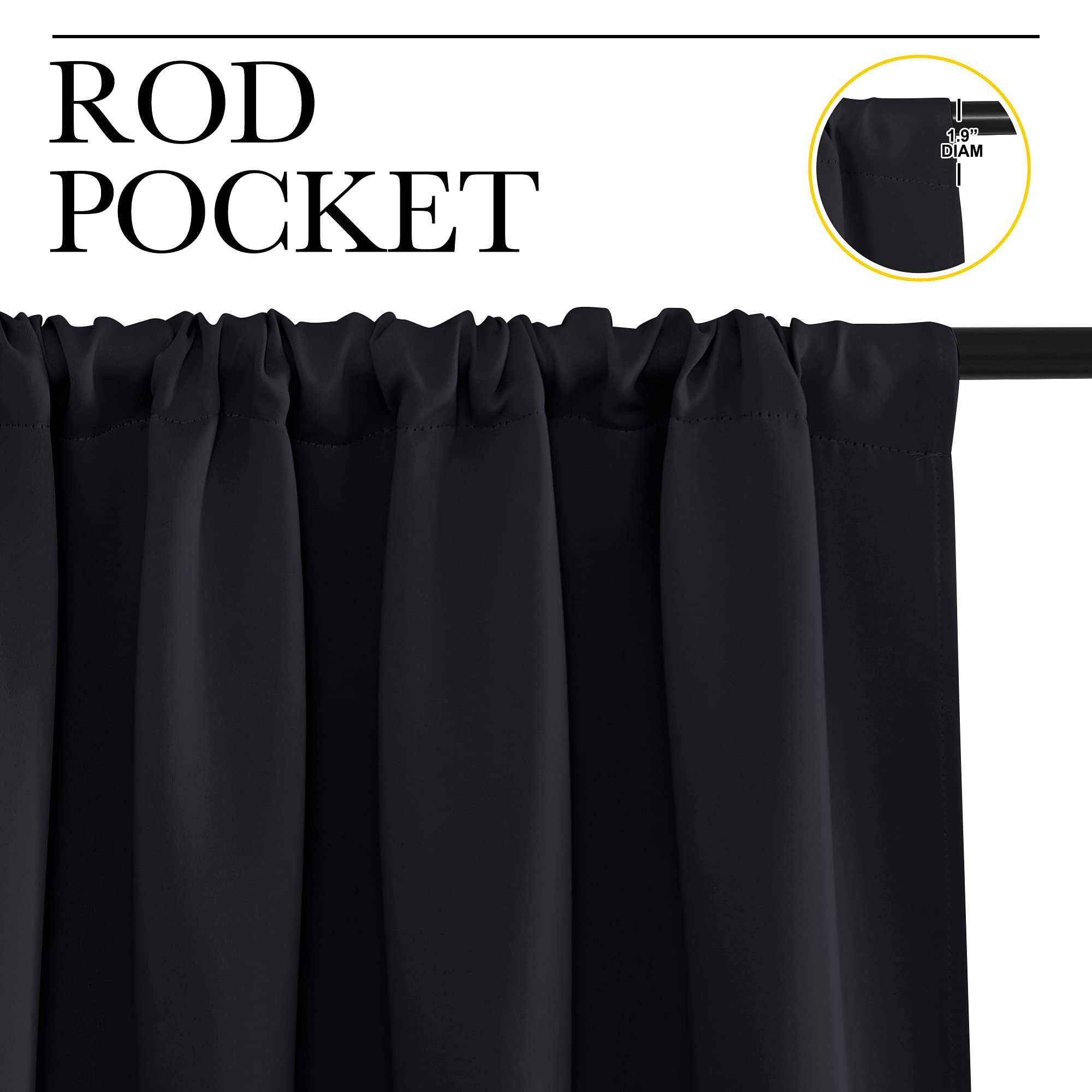 Nicetown Halloween Black Blackout Curtains And Drapes 48 Inches Long, Privacy Rv Draperies For Small Windows, Therml Insulated C