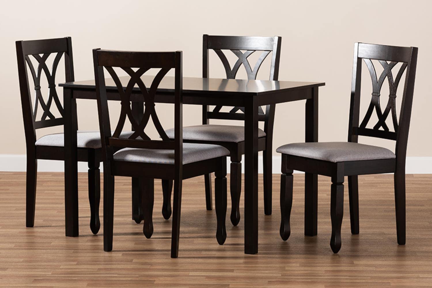 Baxton Studio Reneau Modern and Contemporary Gray Fabric Upholstered Espresso Brown Finished Wood 5-Piece Dining Set