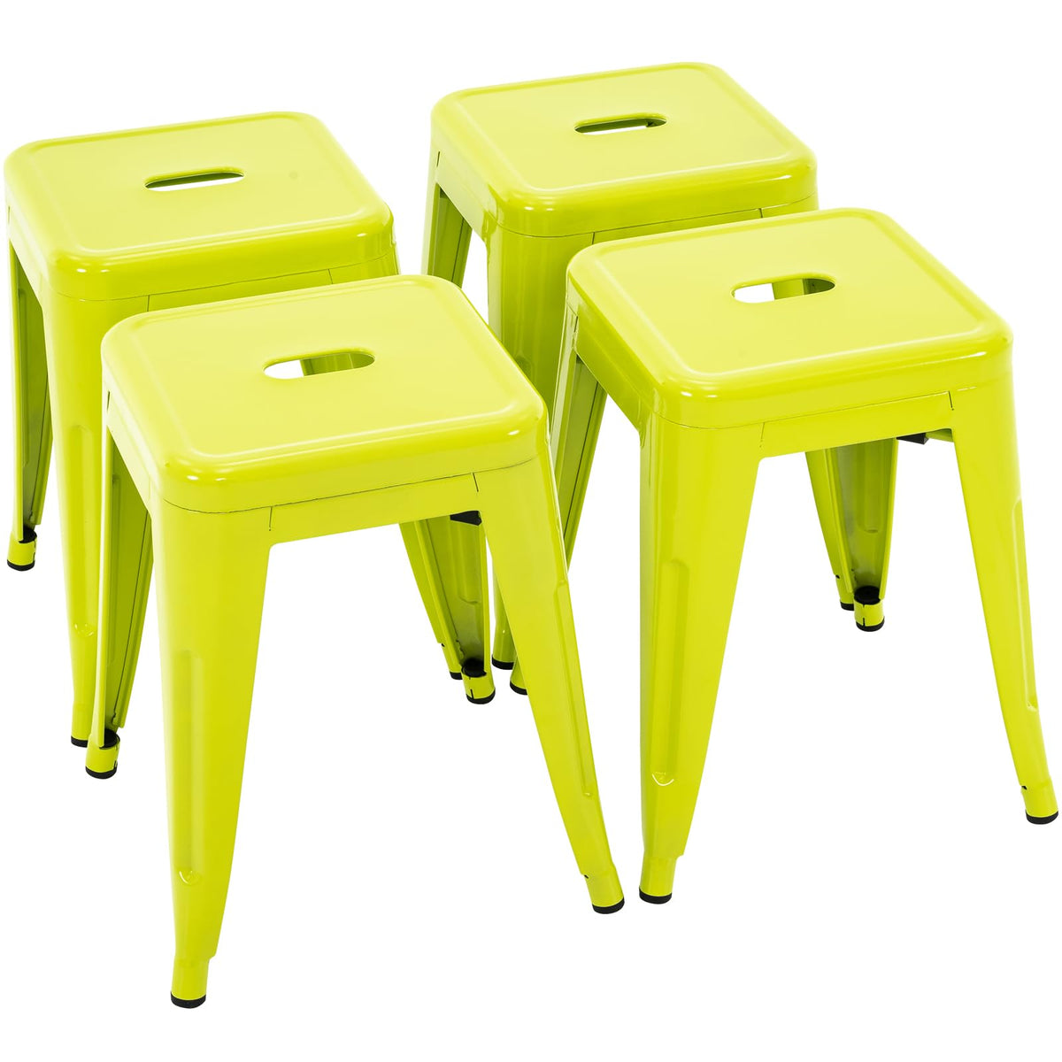 Brage Living 18 Inch Industrial Metal Stools Set Of 4, Stackable Classroom Stools, Backless Metal Dining Chairs For Indoor Outdoor, Kitchen Short Stools (Lime Green)