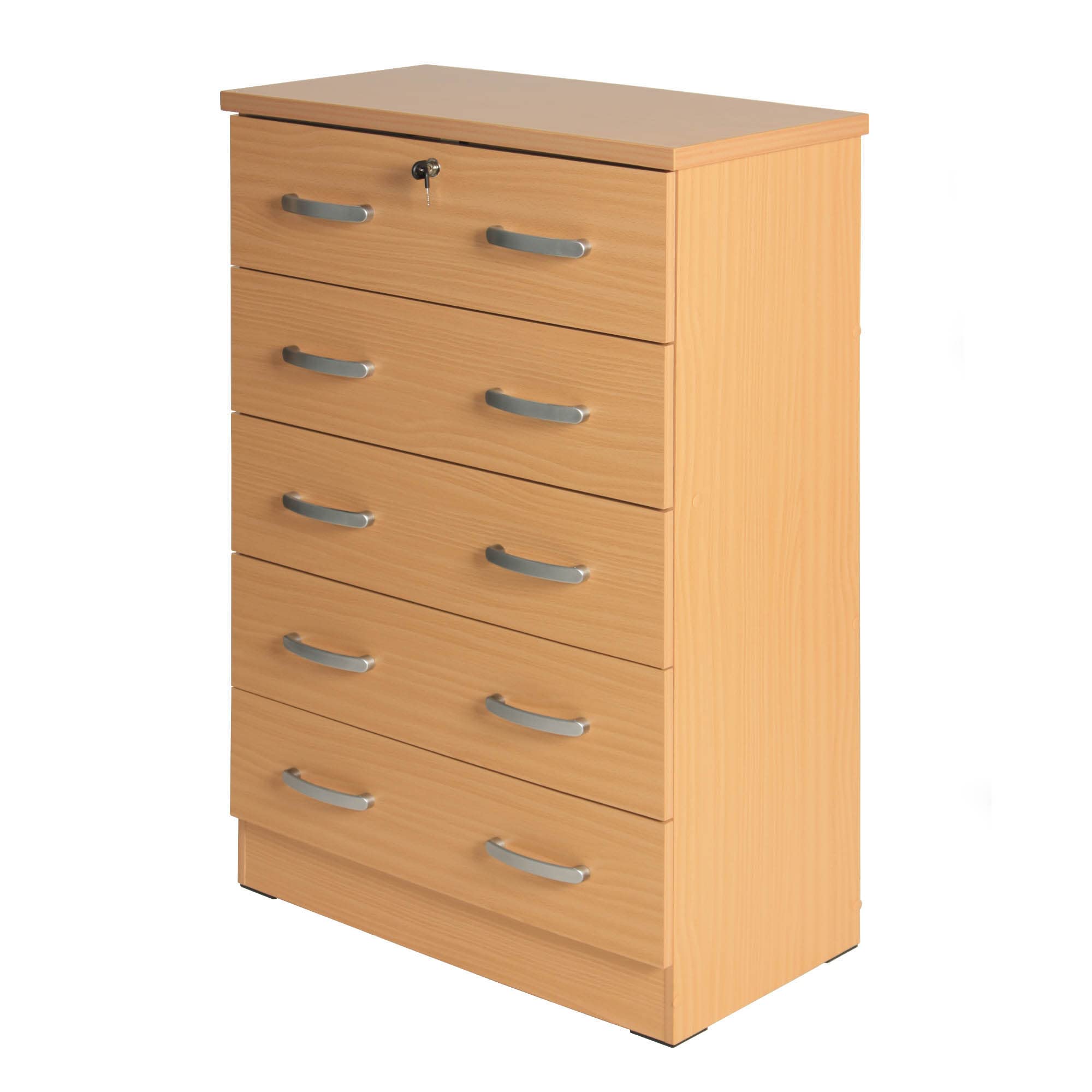 Better Home Products Cindy 5 Drawer Chest Wooden Dresser With Lock Beech (Maple)
