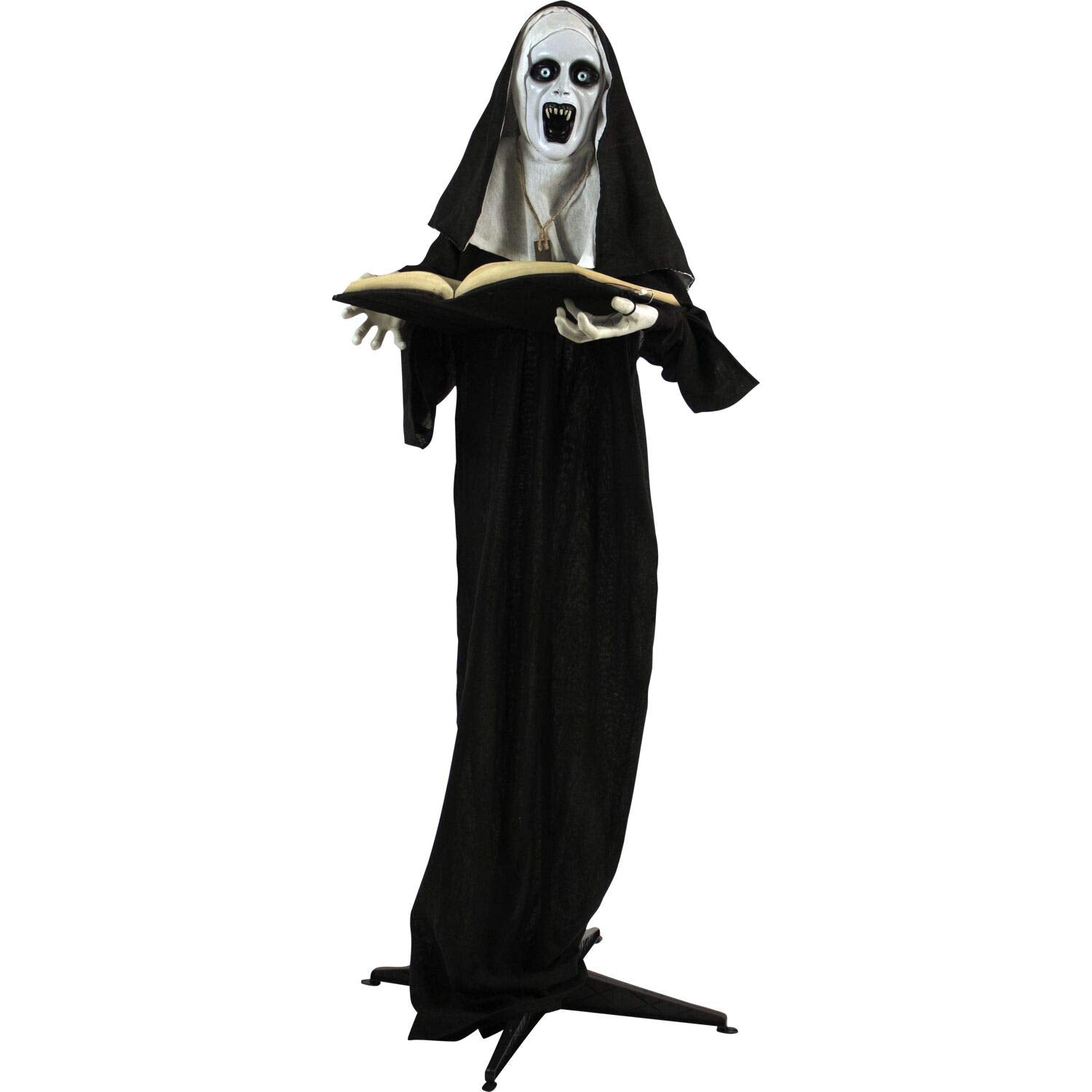 Haunted Hill Farm Life-Size Scary Talking Witch Nun Prop With Touch Activated Lights And Sound, Poseable, Battery-Operated Indoo