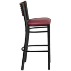 Flash Furniture HERCULES Series Black Slat Back Metal Restaurant Barstool - Walnut Wood Back, Burgundy Vinyl Seat