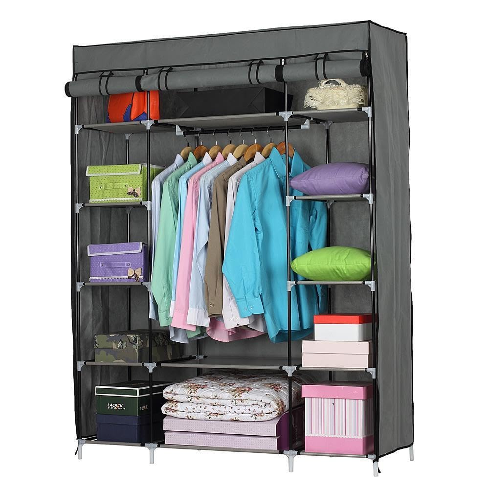 WUIIEN Portable Closet Wardrobe Clothes Pants Rack Storage Organizer with Shelf 53 US