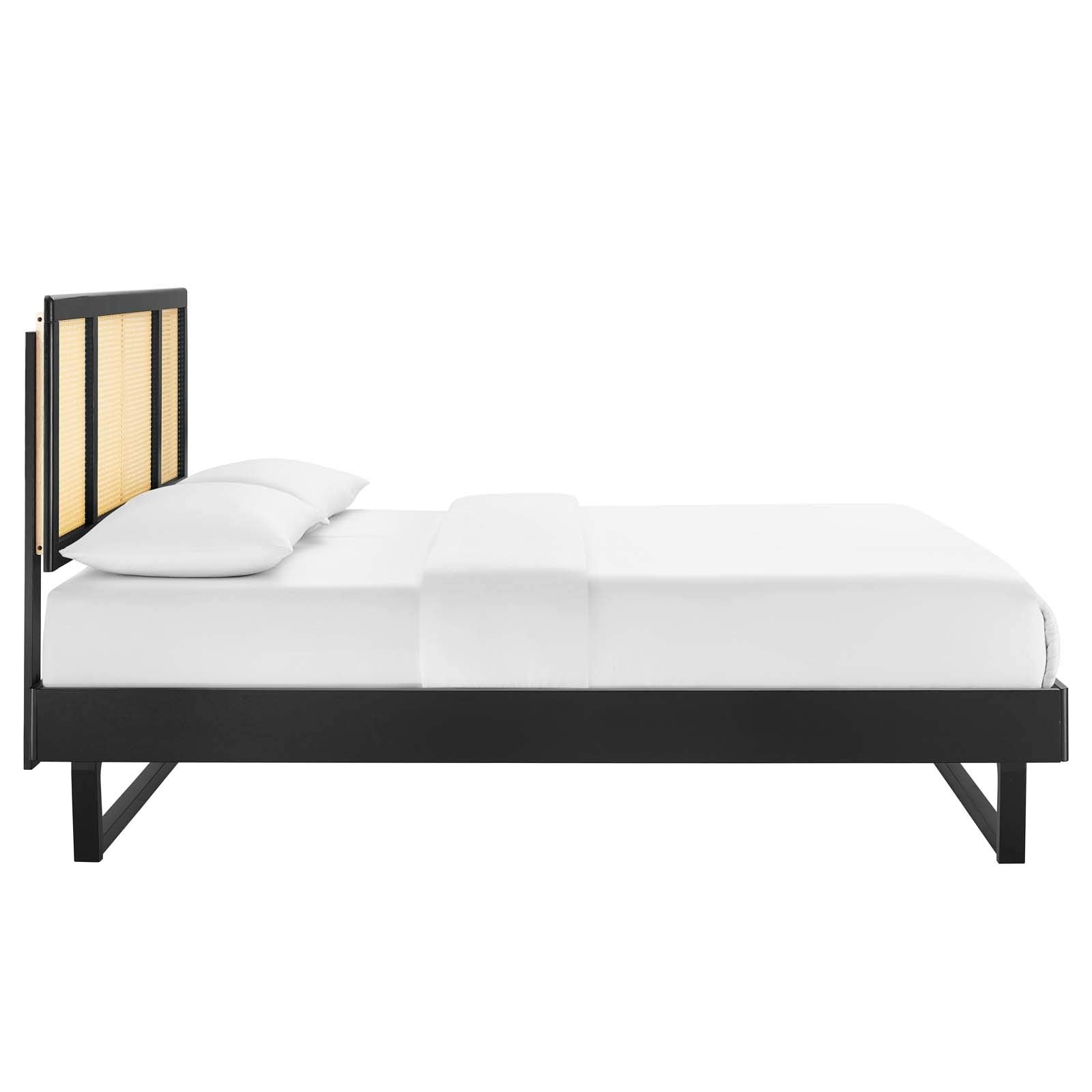 Modway Kelsea Cane And Wood Full Platform Bed With Angular Legs In Black