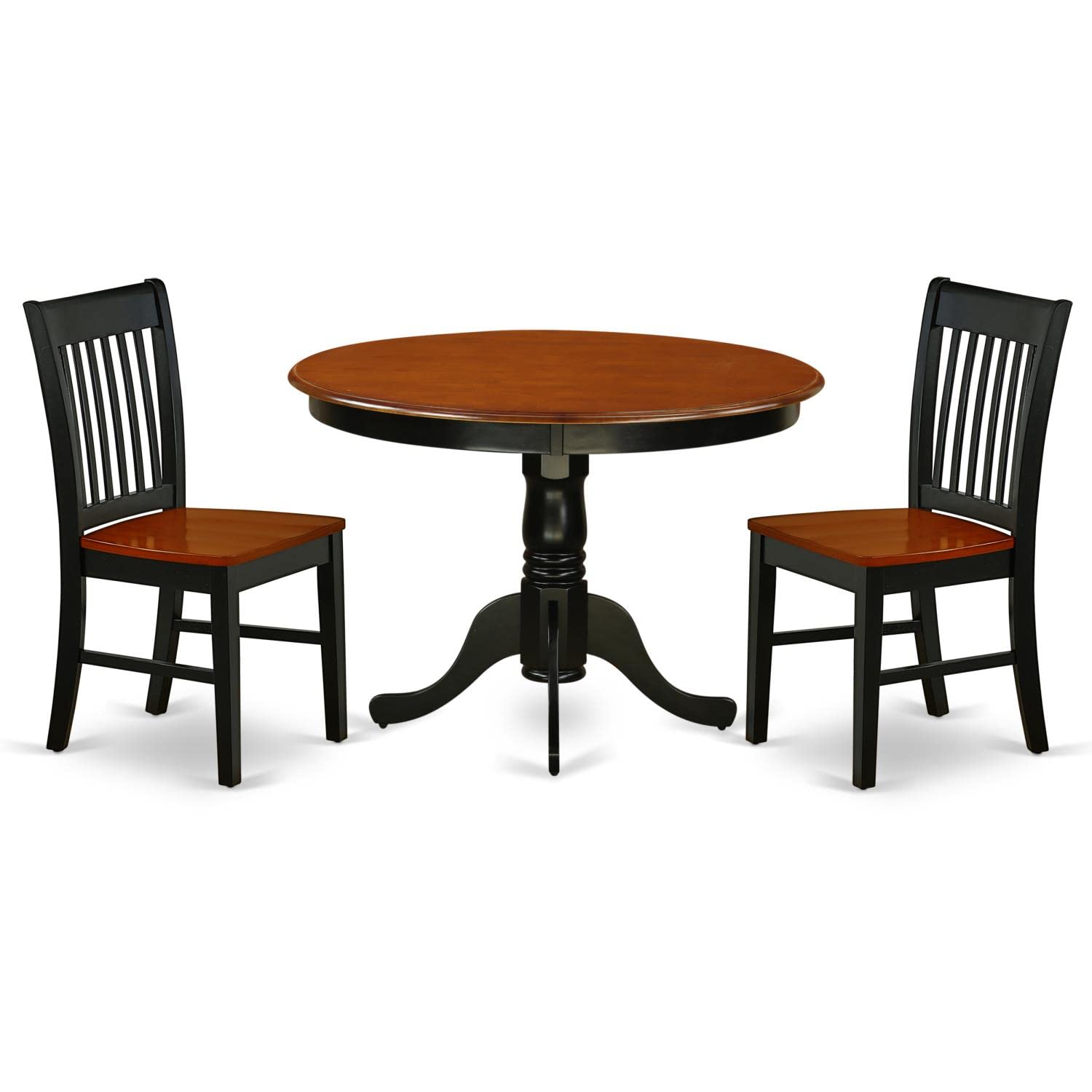 East West Furniture Hlno3-Bch-W 3 Piece Kitchen Table & Chairs Set Contains A Round Dining Room Table With Pedestal And 2 Dining Chairs, 42X42 Inch, Black & Cherry
